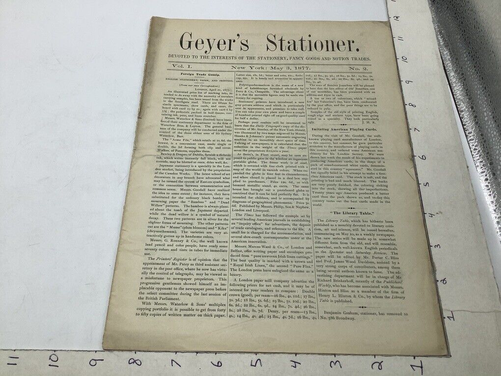 orig GEYER'S STATIONER -- MAY 3, 1877 issue #2; 20pgs - PENS, Dougherty card ad