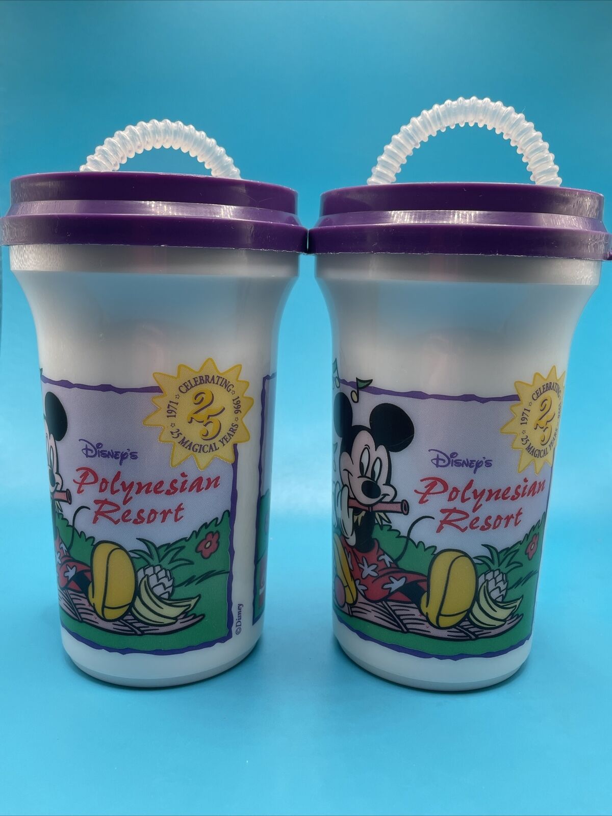 Vintage Disney Polynesian Resort Mug Mickey 25 Years Souvenir Cups Lot of 2