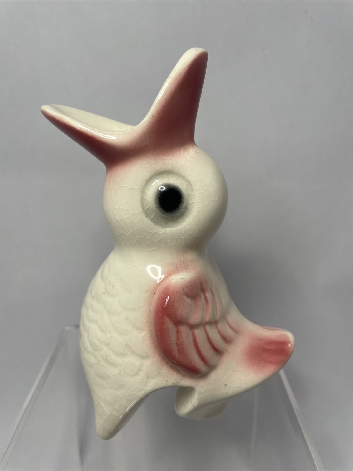Antique Italian Pottery Baby Feeder Pink And White Baby Bird