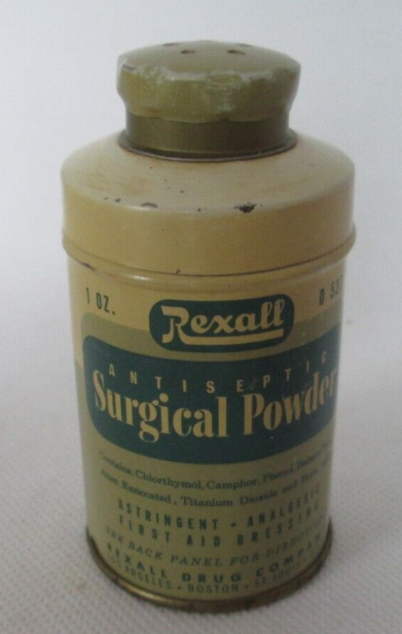 Vintage 1900’s Rexall Drug Antiseptic Surgical Powder Medical Tin 1 oz.