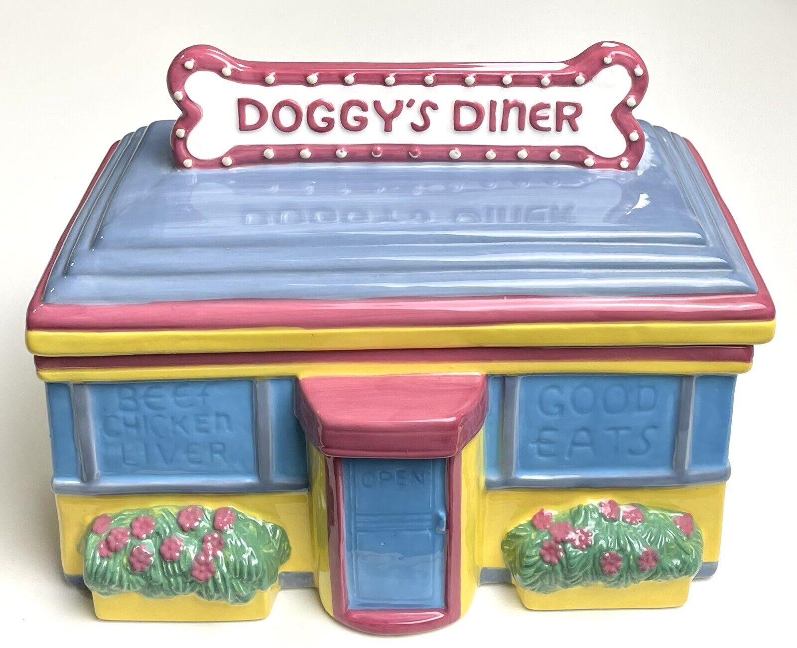 Vintage Omnibus Dog Treat Cookie Jar American Roadside Doggy Diner Ceramic