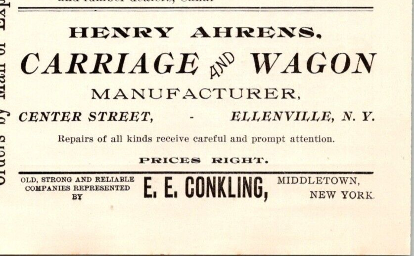 1900 Henry Ahrens Carriage And Wagon Manufacturer Prices Right   ELLENVILLE  NY