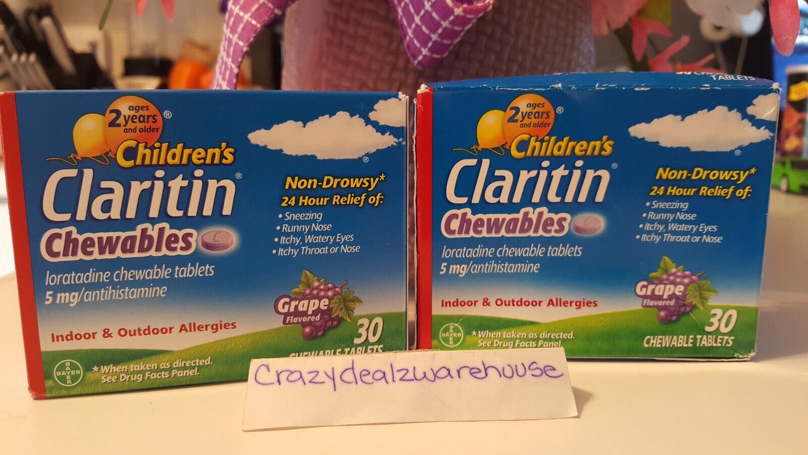 ~2 Packs ~Claritin Children\'s 5 mg Grape Flavored Allergy Treatment Tablet 30 Ct