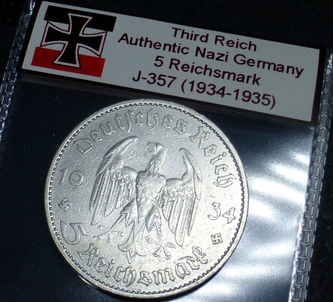 Nazi 5 Reichsmark Potsdam Silver Coin + Swastika Stamp Set Third Reich Germany