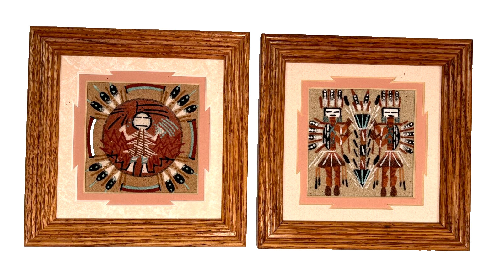 2 Vtg Native American Navajo Authentic Sand Paintings Indian Art Nice Decor Gift
