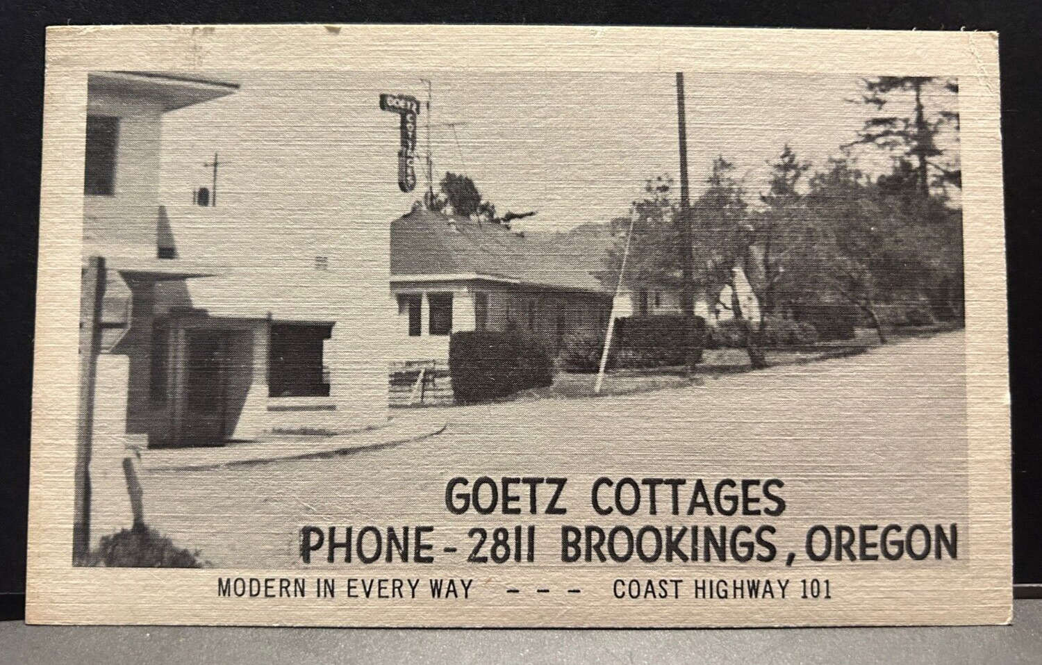 Postcard OR RPPC Goetz Cottages Brookings Oregon c1952