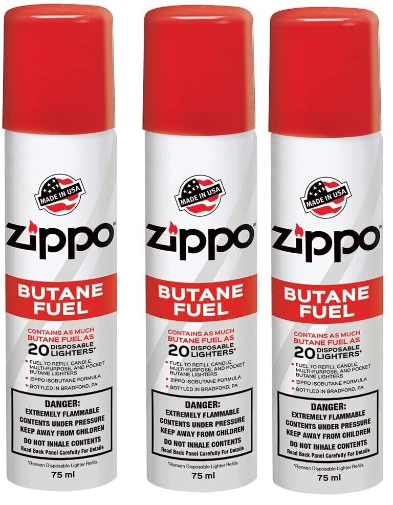 3 Can ZIPPO Refined Butane Lighter Gas Fuel Refill 75 mL Cartridge Made in USA