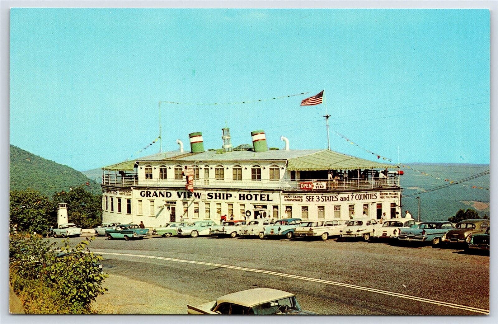 Postcard PA Bedford Grand View Ship Hotel Lincoln Highway Rt 30 c1950s AR9