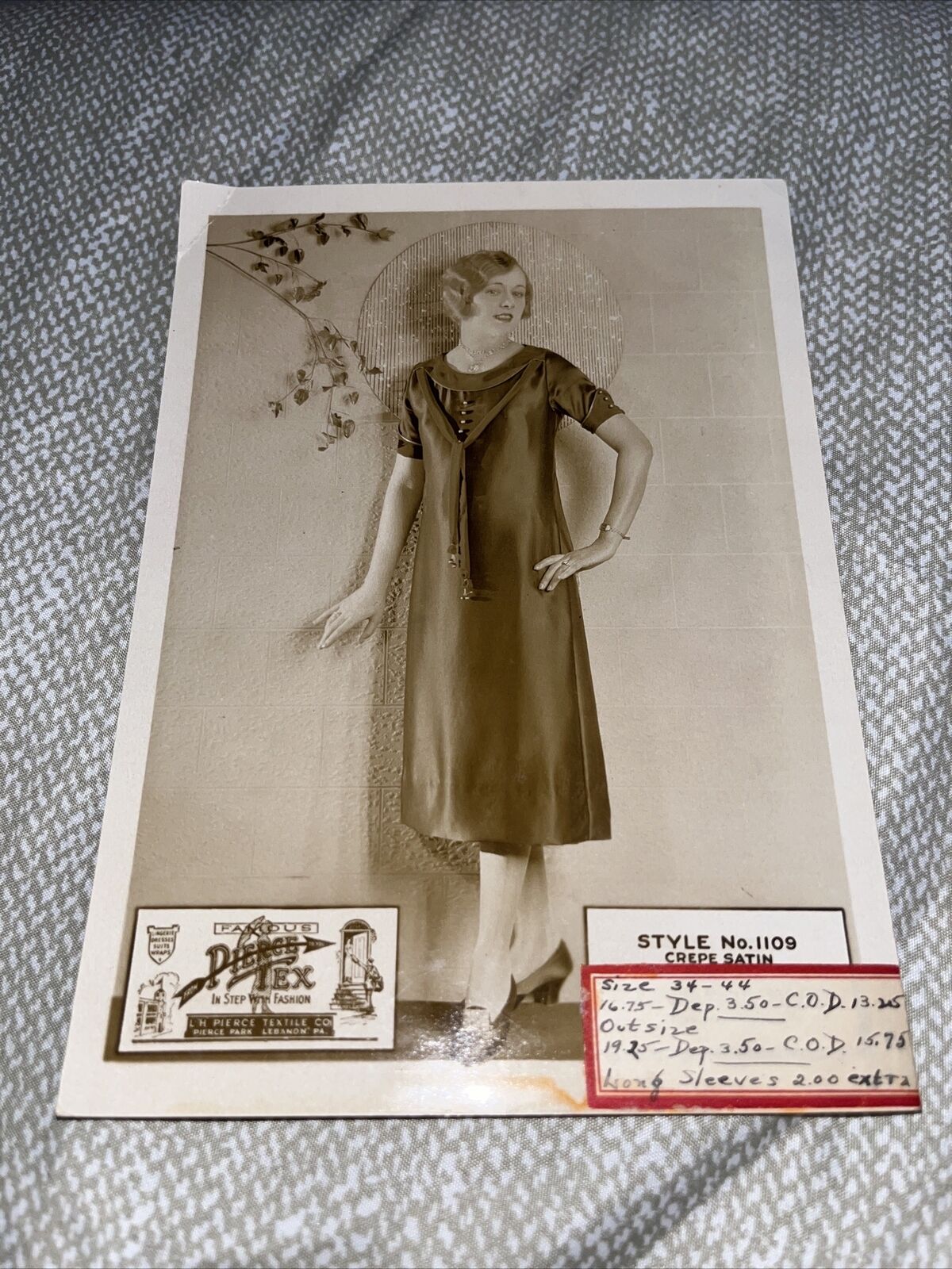 Vintage Deco Era Fashion Photo Advertisement LH Pierce Textile Crepe Satin Dress
