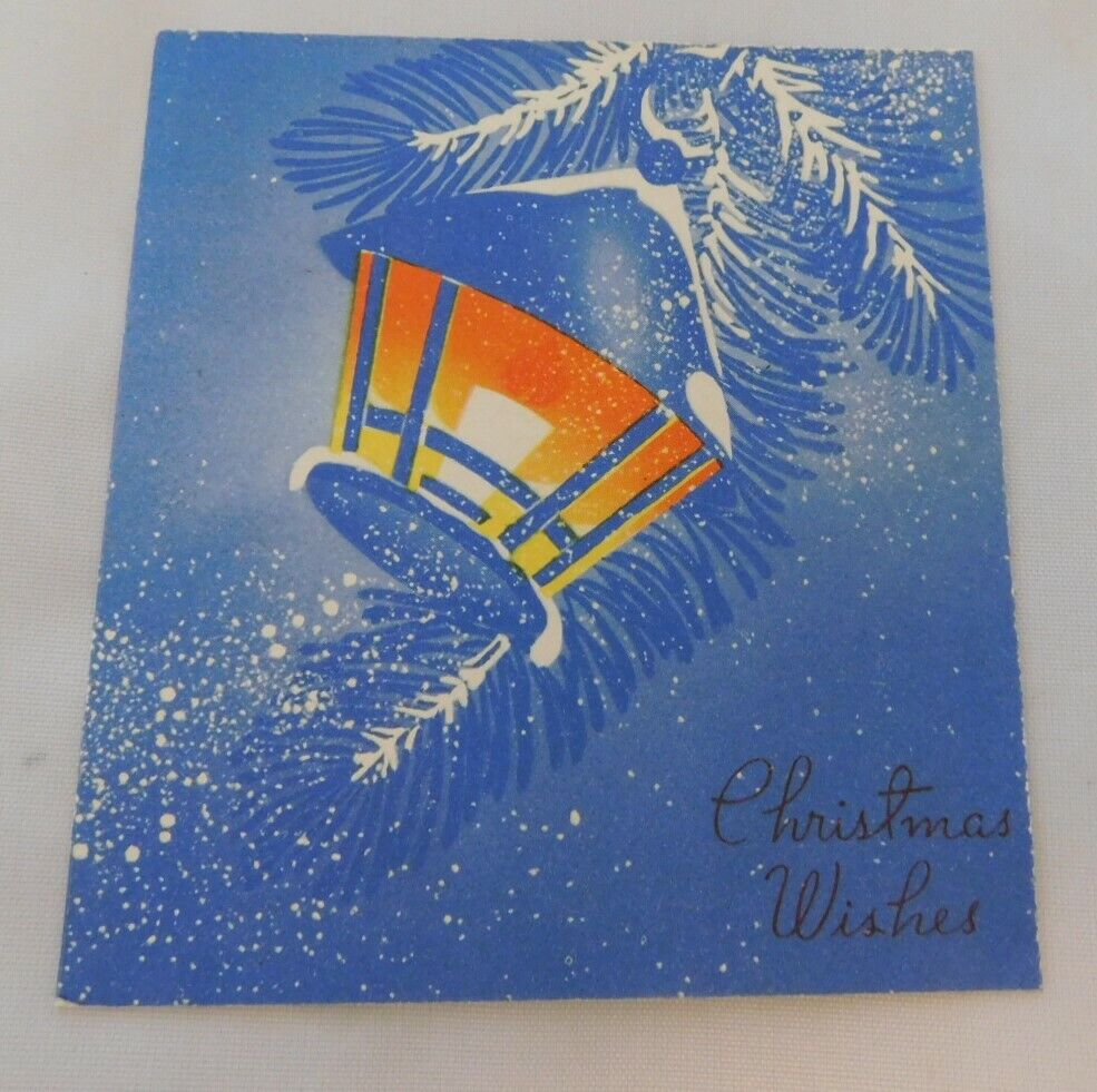 Vintage 1930\'s Blue Christmas Card with Lantern in Fir Tree C174
