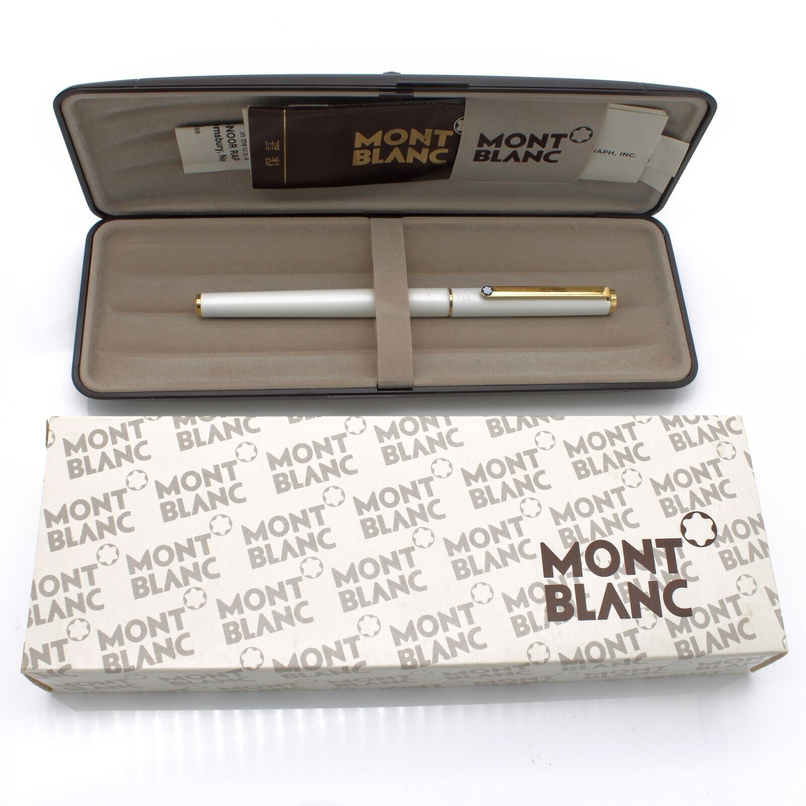 Montblanc Slimline Fountain Pen  White & Gold M Pt & Converter  In Box Mint *