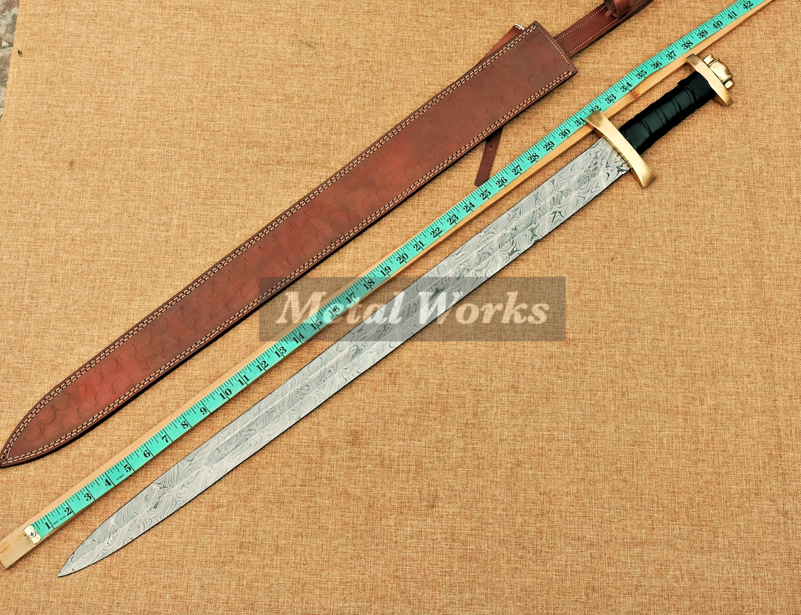Handmade Viking Sword with Leather Sheath|Fully Functional Damascus Viking Sword