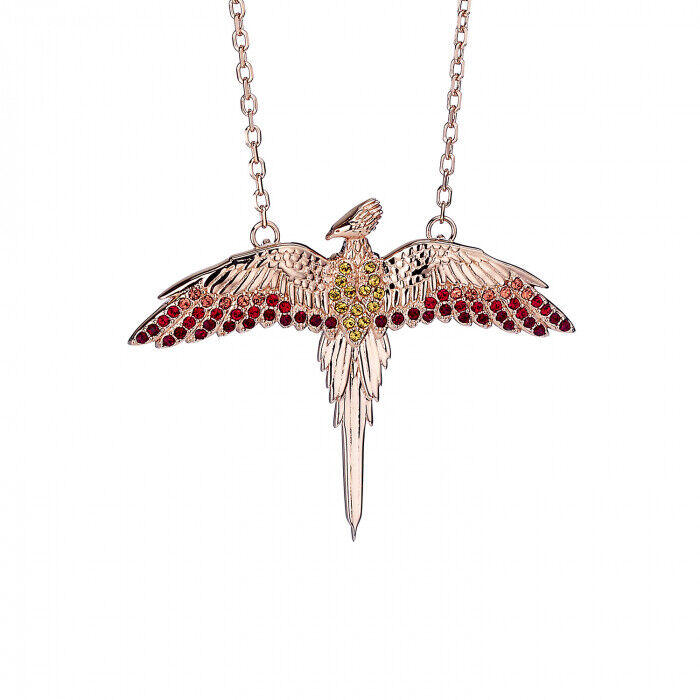 Official Harry Potter Rose Gold Plated Fawkes Phoenix Necklace with Crystals