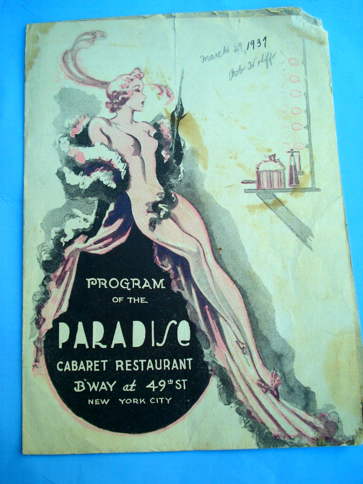 1930\'s PARADISE CABARET RESTAURANT NYC Deco Program / Good Girl Art / Flappers