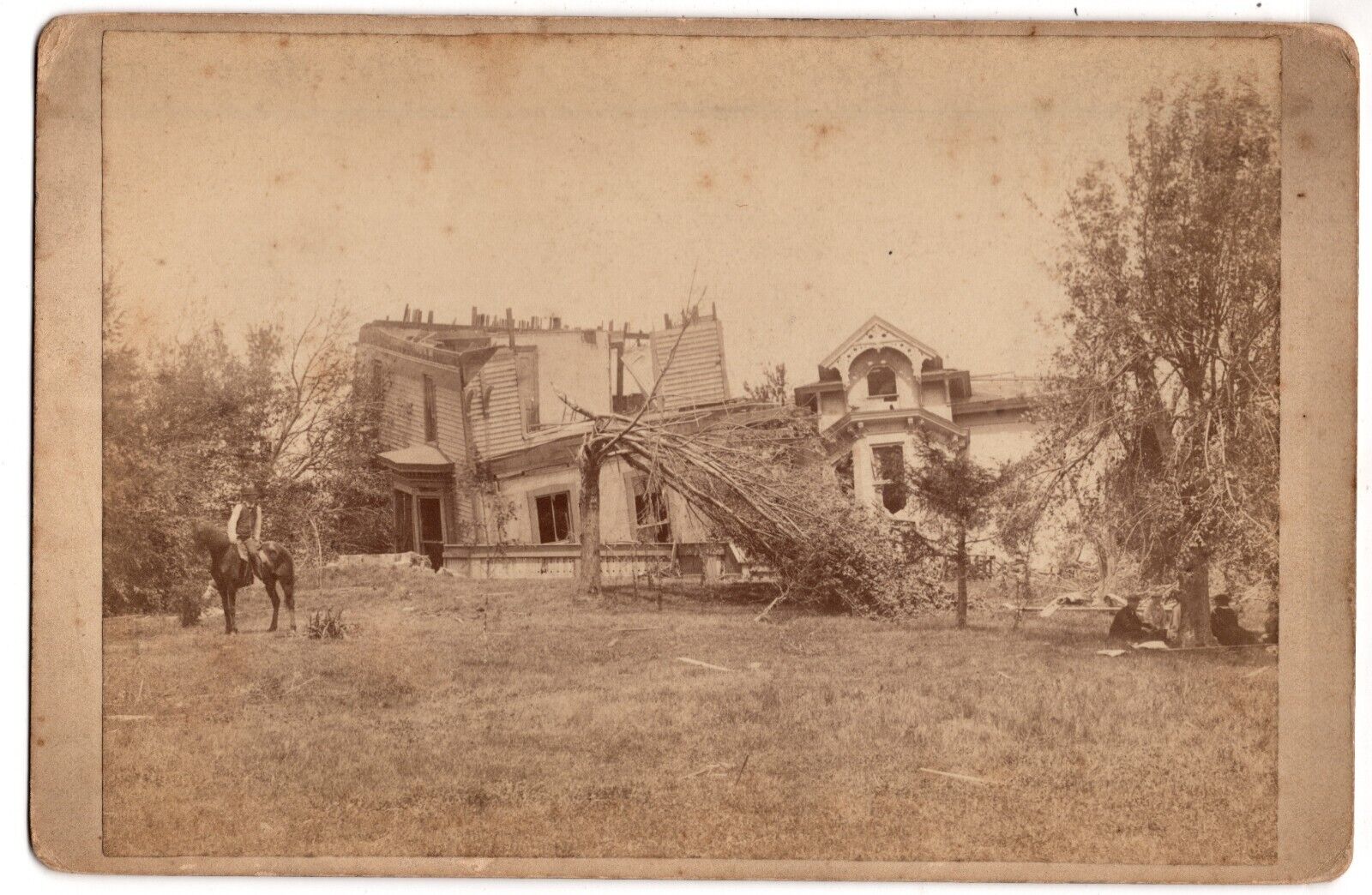 C. 1880s CABINET CARD AFTERMATH OF TORNADO THAT TORE THROUGH HOUSE GRINELL IOWA
