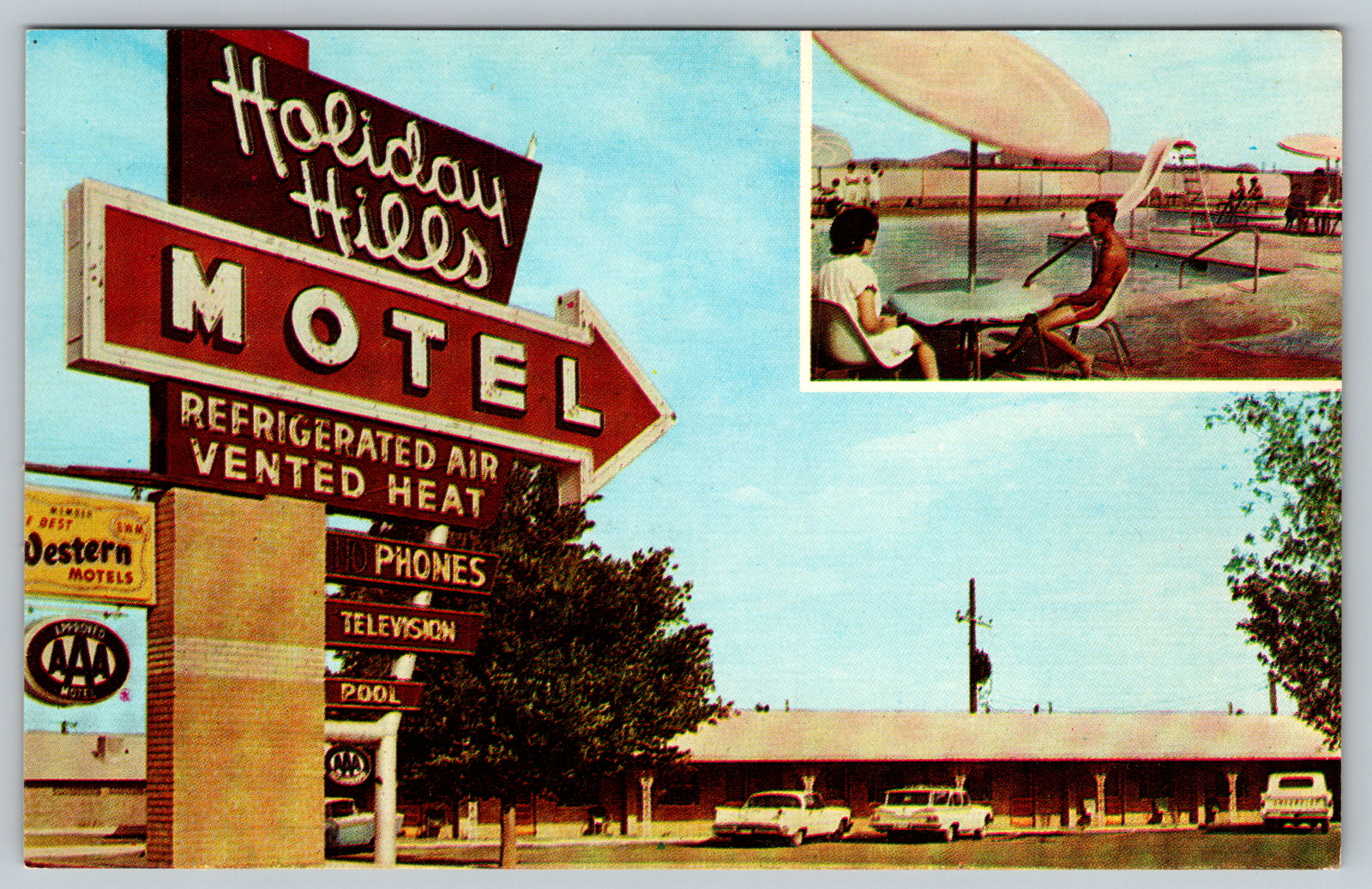 c1960s Holiday Hills Motel Best Western Pool Vintage Postcard