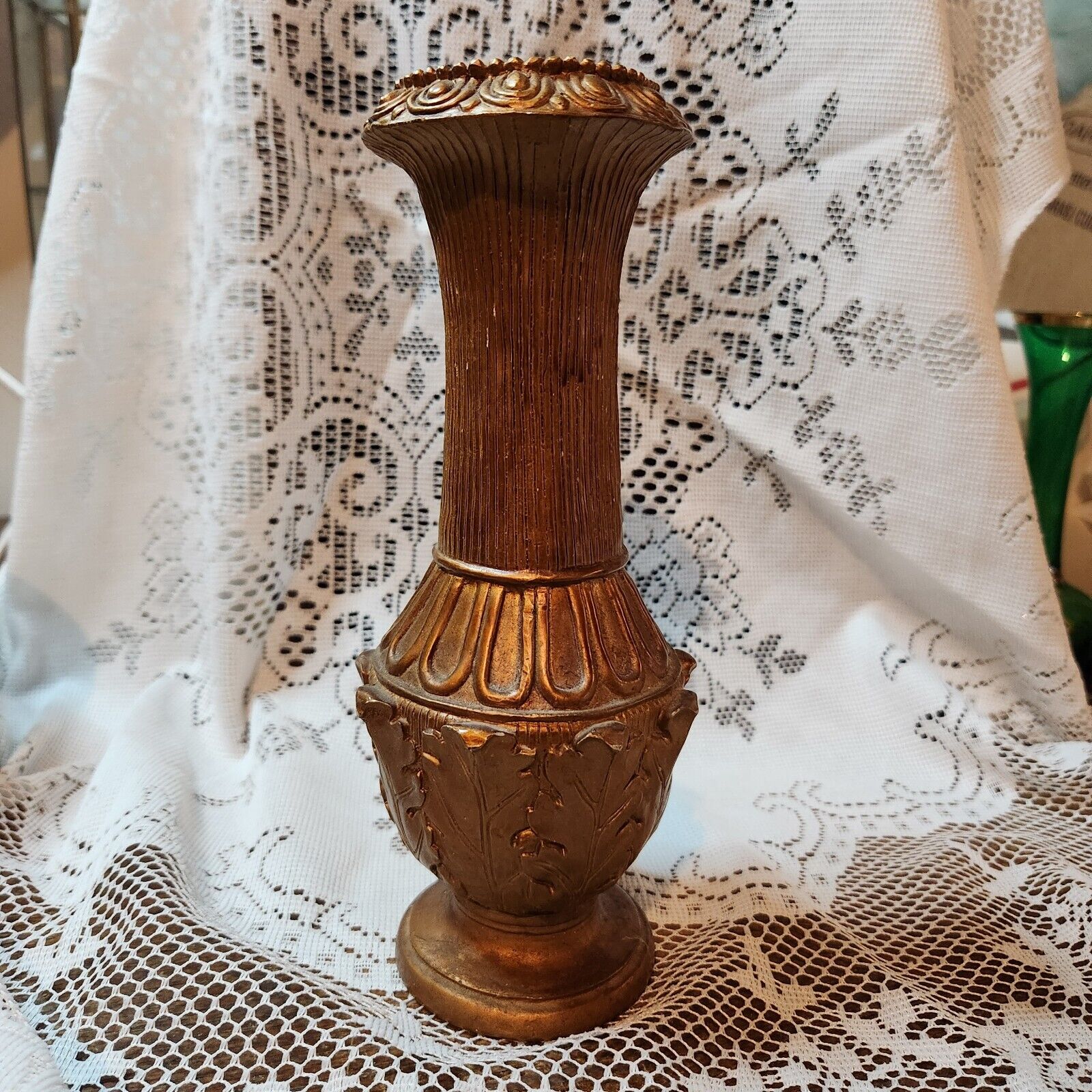 Vintsge Gold Filigree Vase Mid Century 12\