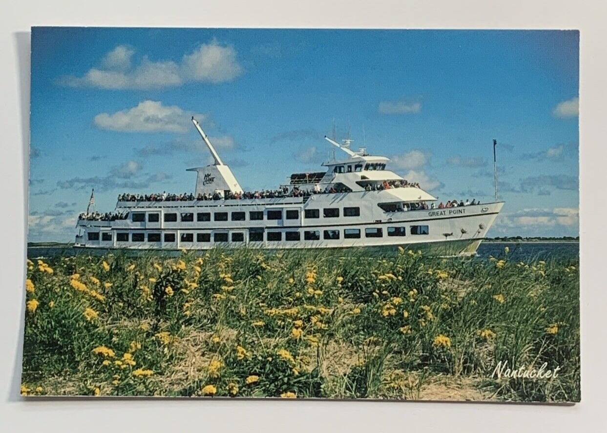 M/V Great Point Ferry Departs Ocean St. Dock Hyannis Massachusetts Postcard