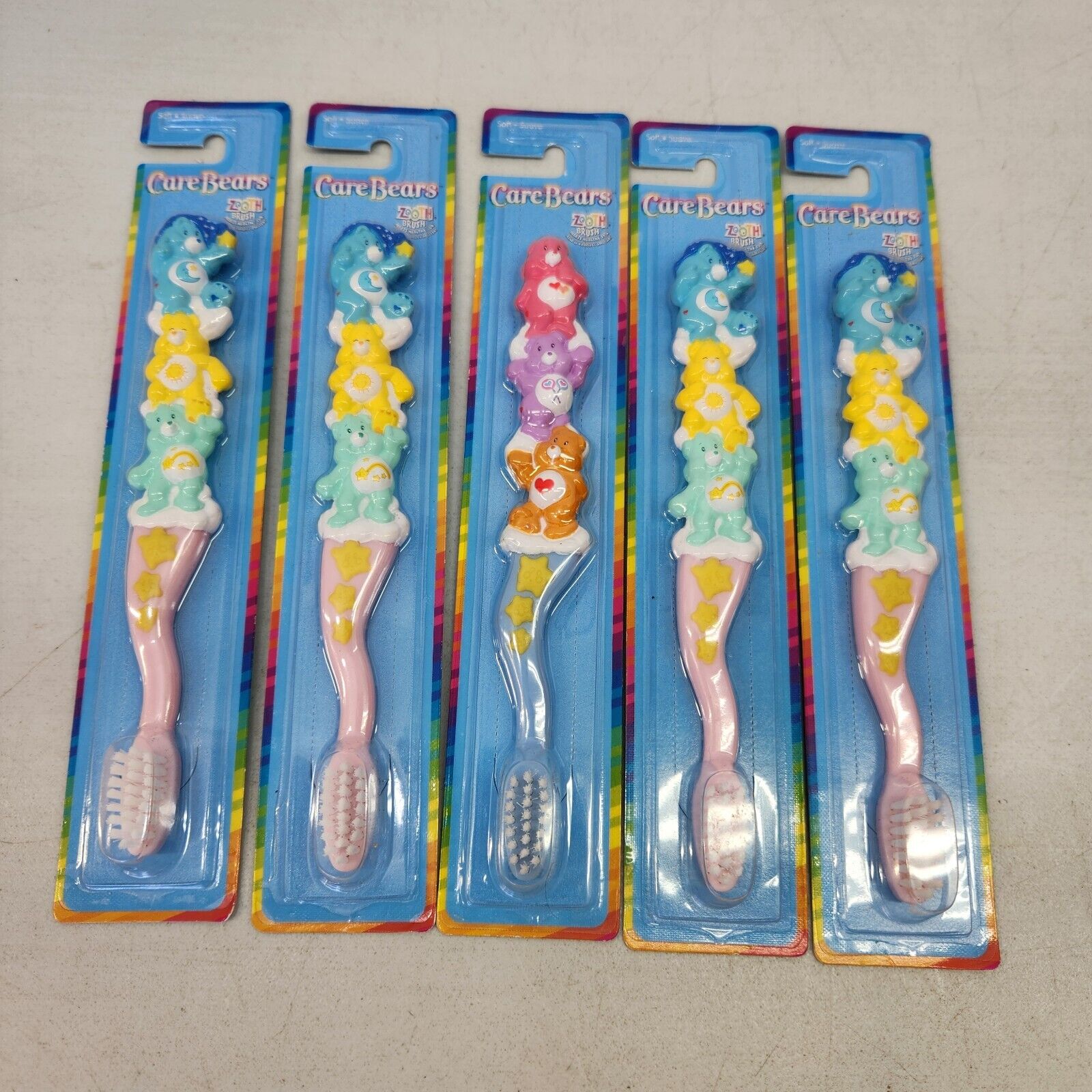 Vintage Lot Of 5 Care Bears Toothbrush Zoothbrush New In Package 2003 Pink Blue