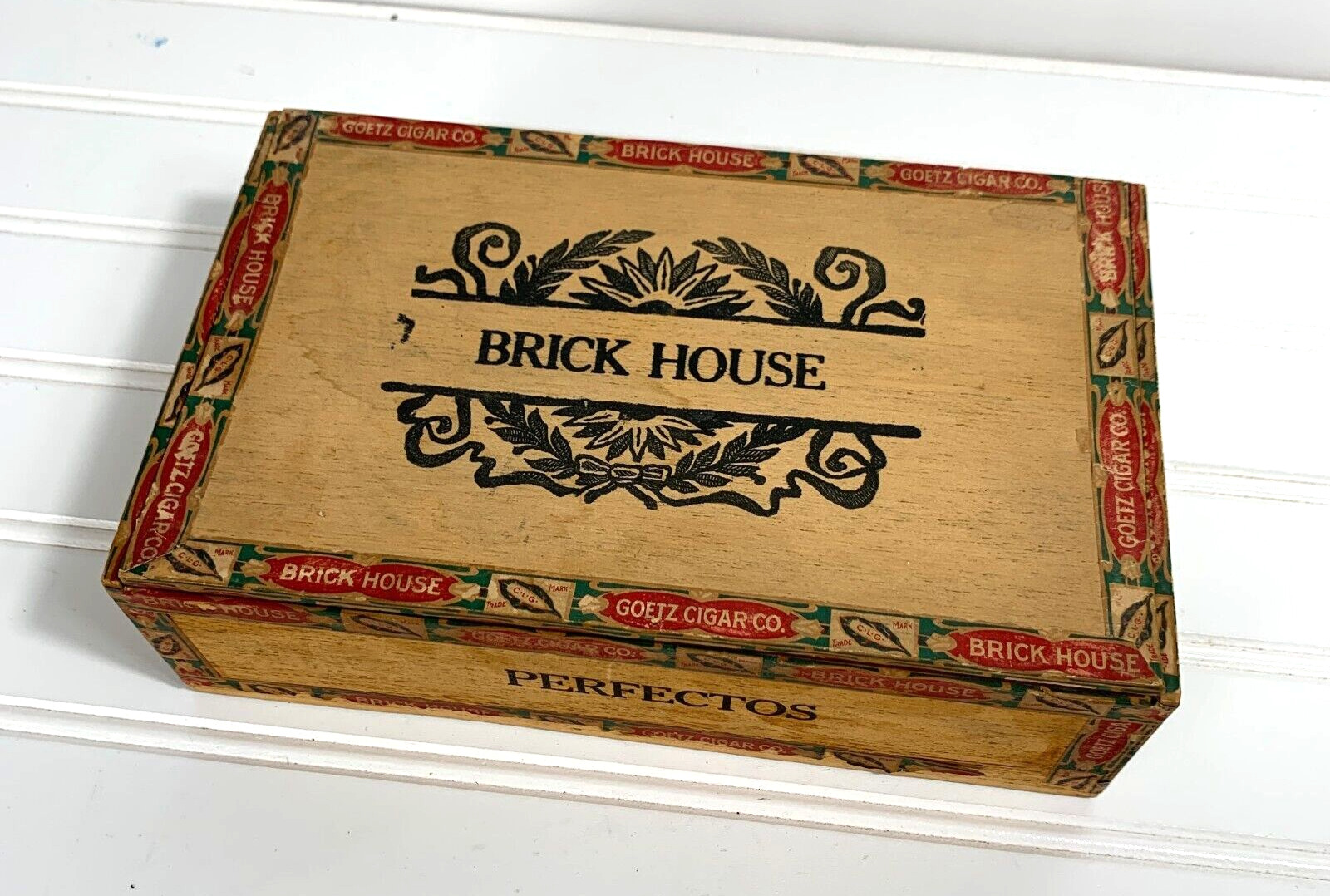 Antique 1800's Brick House Wooden Cigar Box STAMPED Factory No 212 Ohio RARE