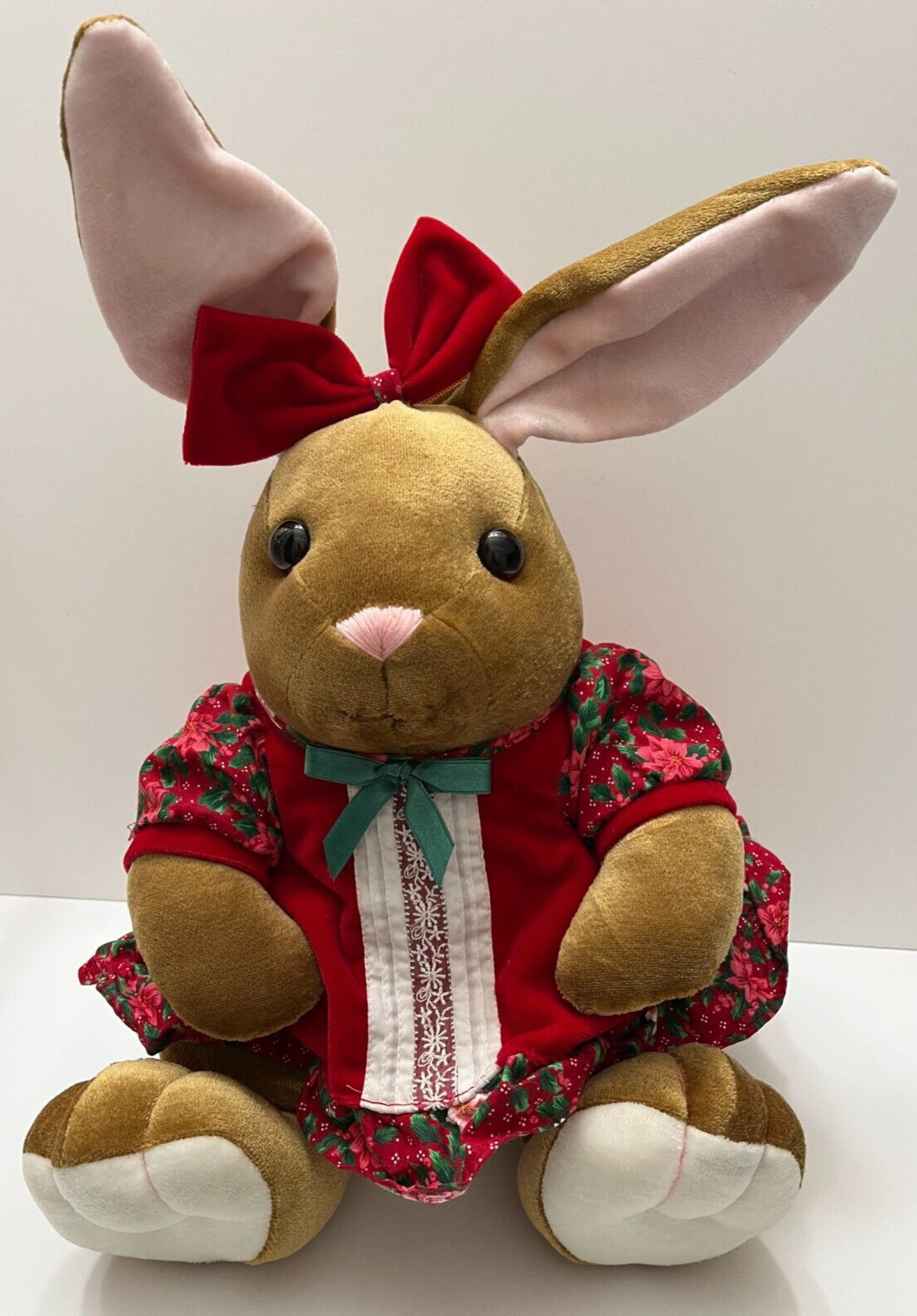 Rabbit Ears Large Velveteen Bunny Stuffed Animal Vintage 1995 Easter Red Dress
