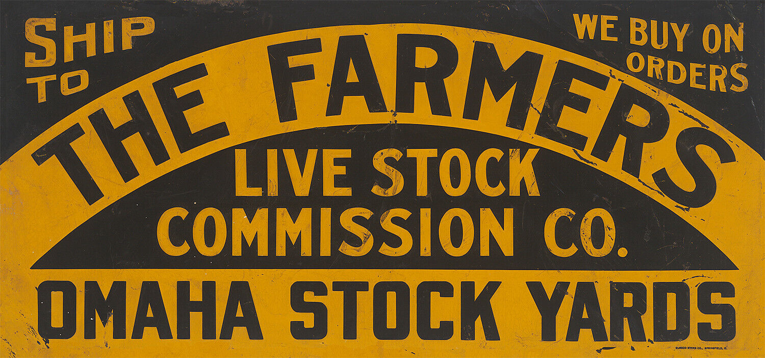 THE FARMERS OMAHA STOCK YARDS ADVERTISING METAL SIGN