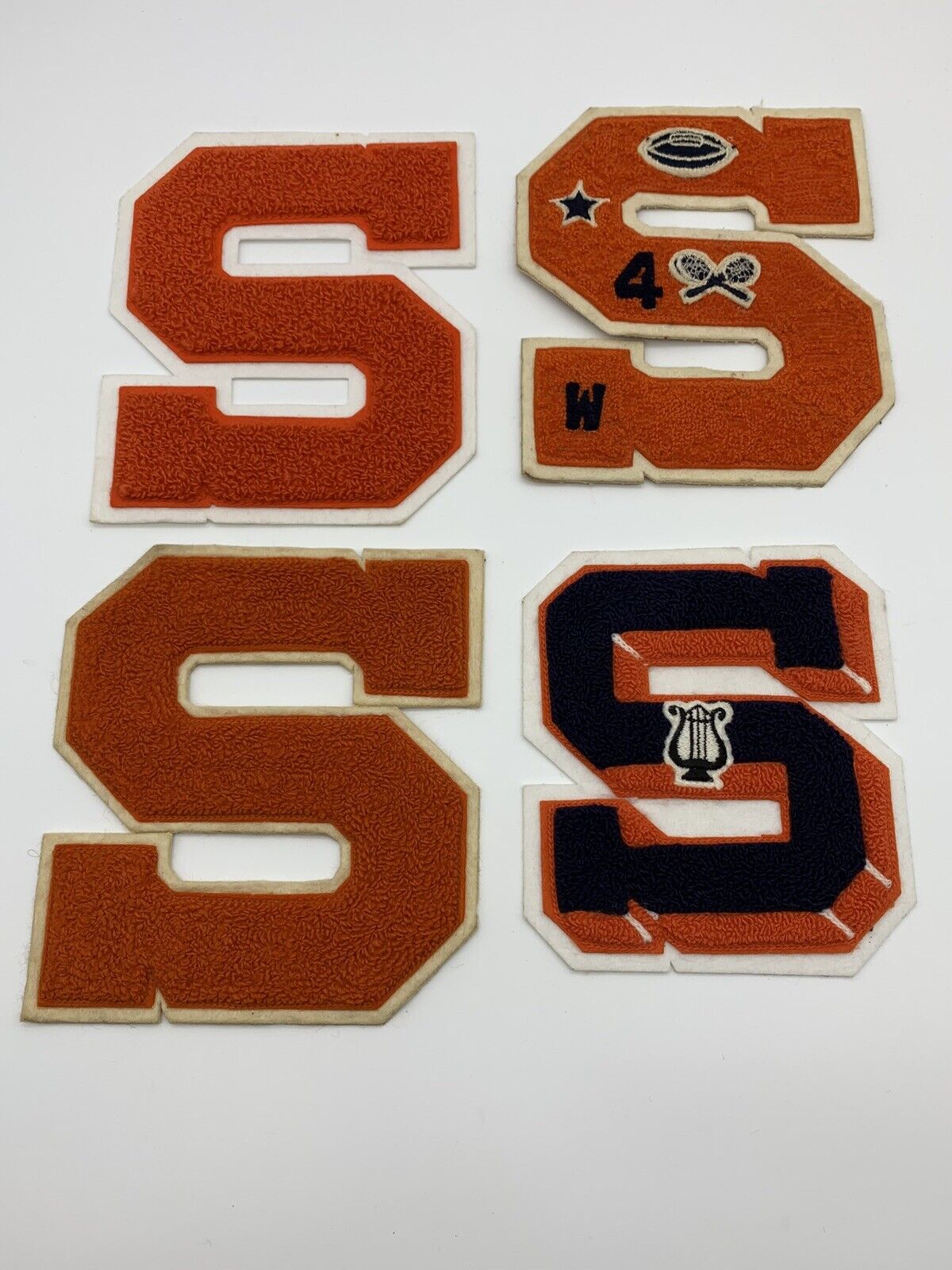x4 Vintage Letterman “S” Patch Lot Orange Navy Syracuse 6-7” Patches Football
