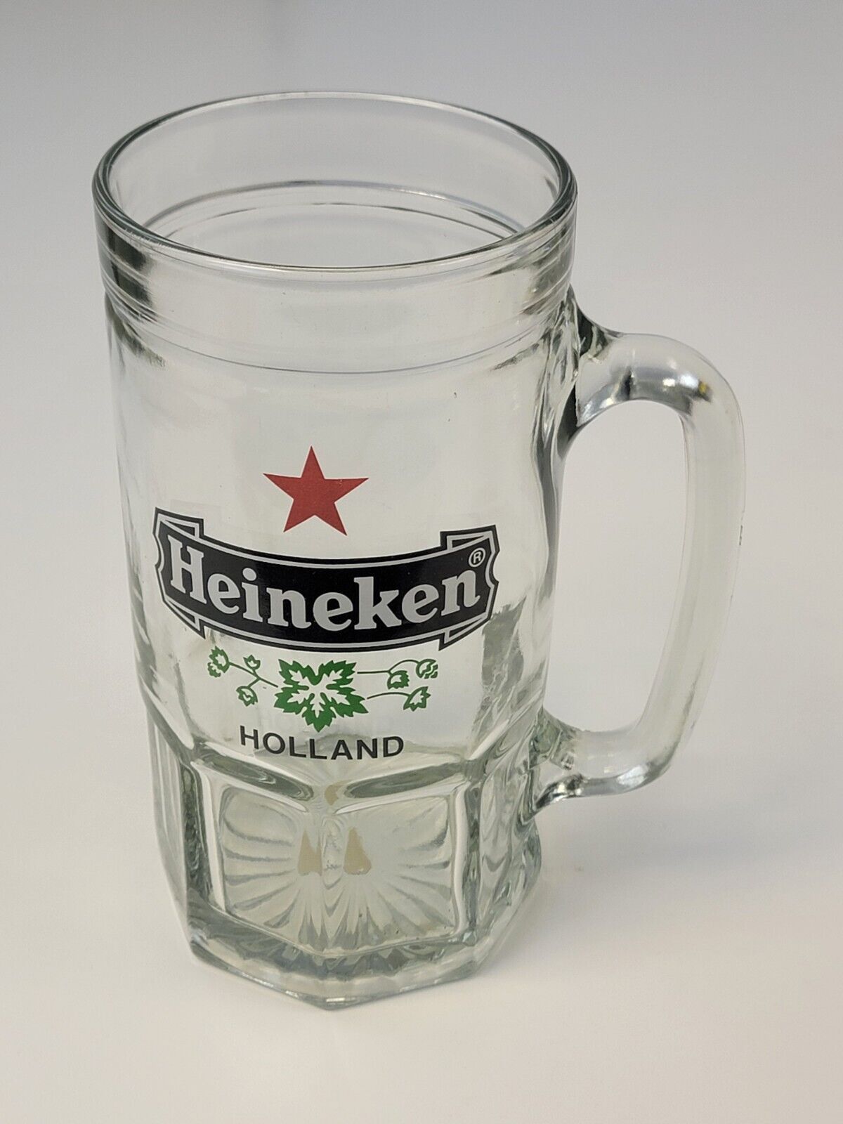 Heineken Big Glass Beer Mug Pressed Crystal Phoenicia Made in Israel VERY RARE