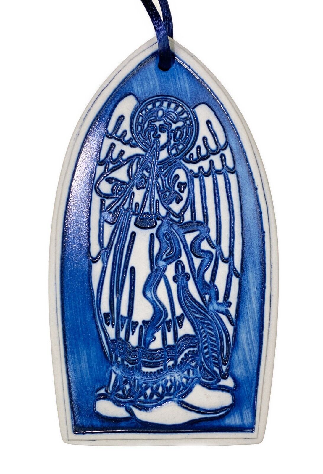 Blue Angel Ceramic Christmas Holiday Ornament Vtg Signed 1995 Day H5.5” x L3”