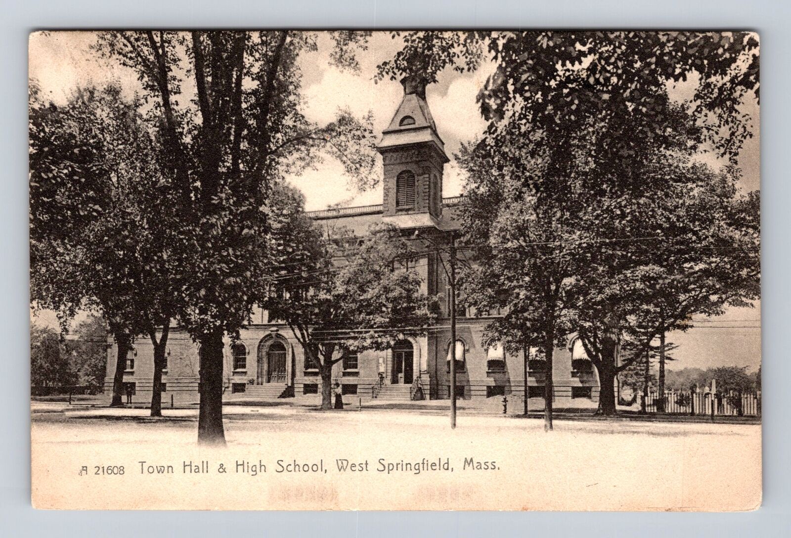 Springfield MA- Massachusetts, Town Hall & High School, Vintage c1909 Postcard