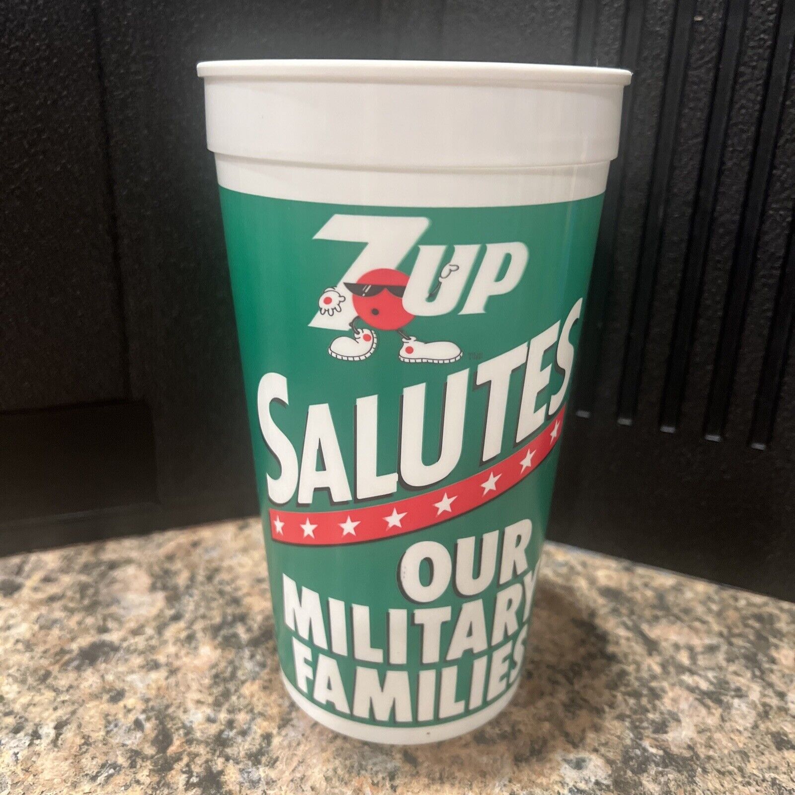 Vintage Rare 7-UP “salutes Our Military Families” 6.75” Plastic Cup. RARE