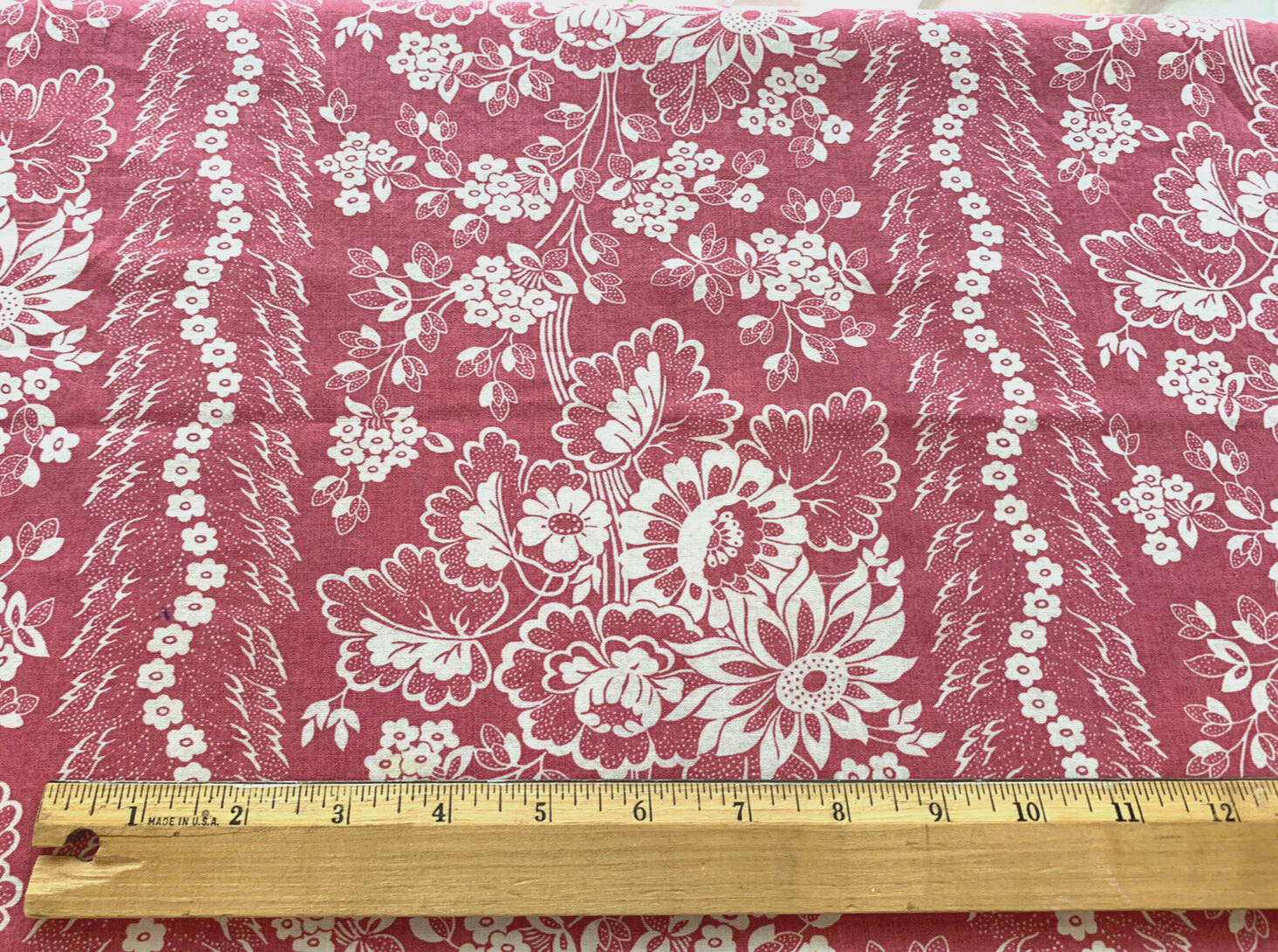 Vintage Pink & White Floral Print Cotton Fabric Panel 2 Yards