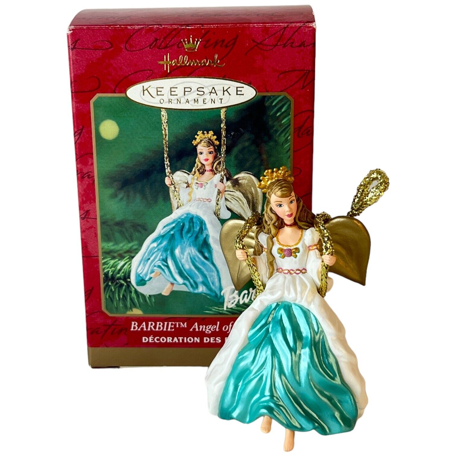 New 2000 Barbie Angel of Joy Hallmark Christmas Ornament In Box On a Swing