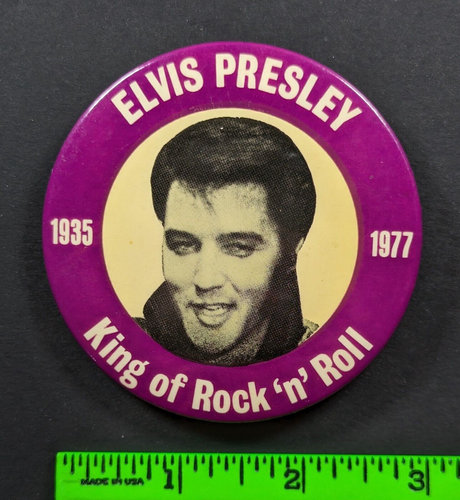 Vintage 1970s Elvis Presley King of Rock n Roll Pinback Pin