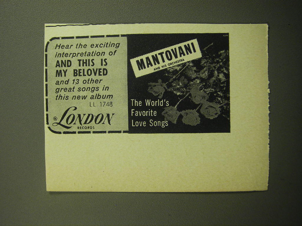1958 London Records Ad - Mantovani the World\'s Favorite Love Songs