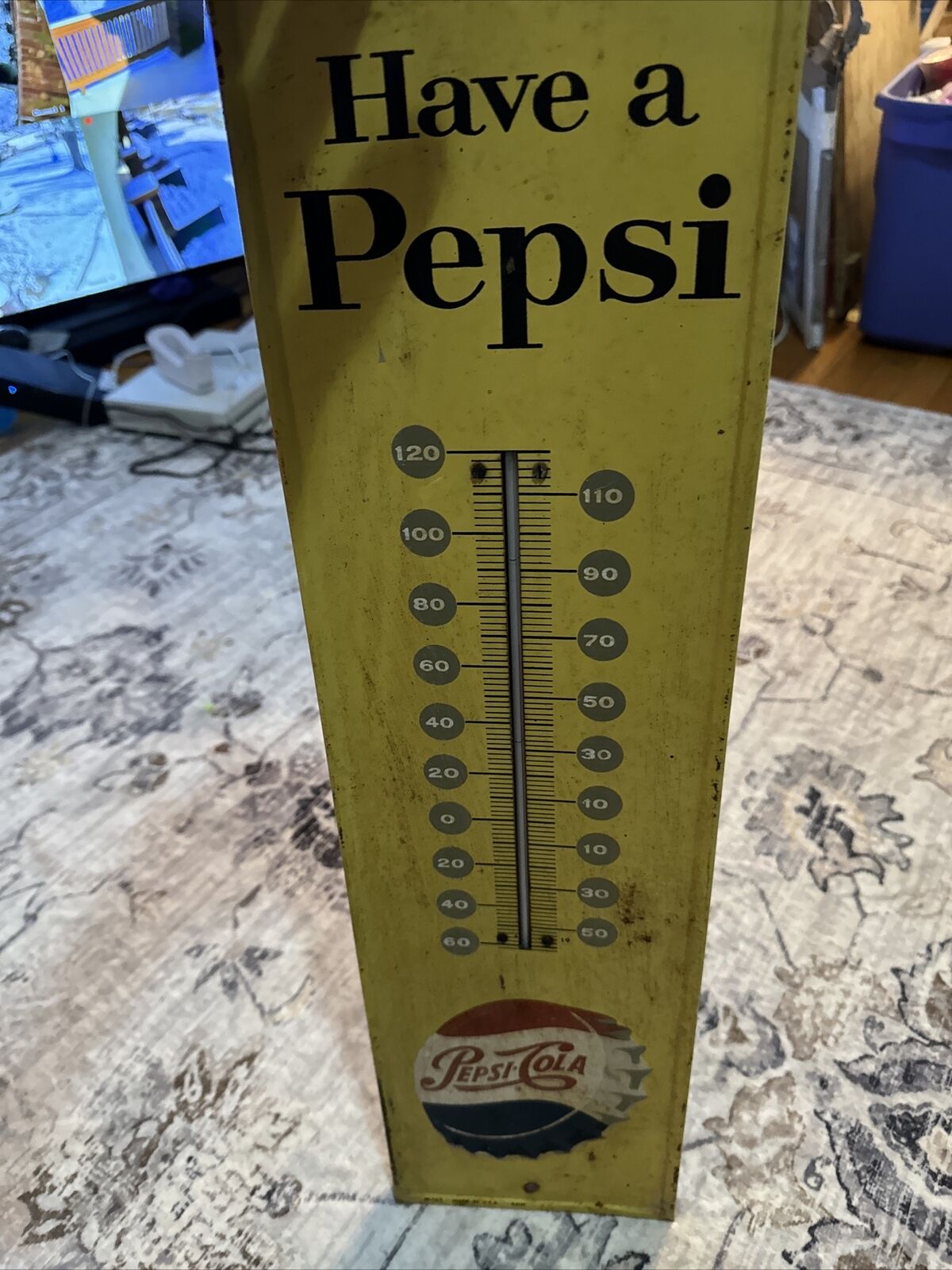 Vintage 1961 Original PEPSI COLA Thermometer Bottle Cap Sign RARE