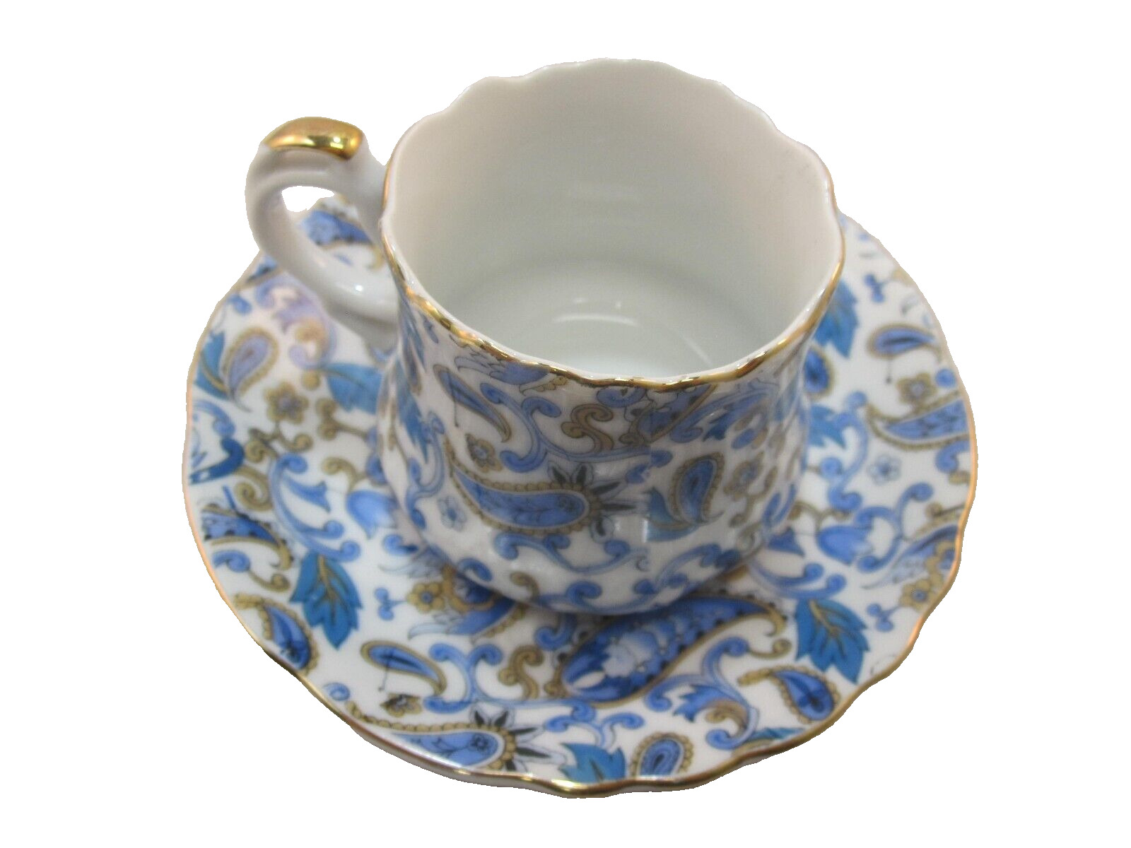 💕 LEFTON CHINA DEMITASSE CUP & SAUCER HAND PAINTED BLUE PAISLEY 30 AVAIL  3PT8