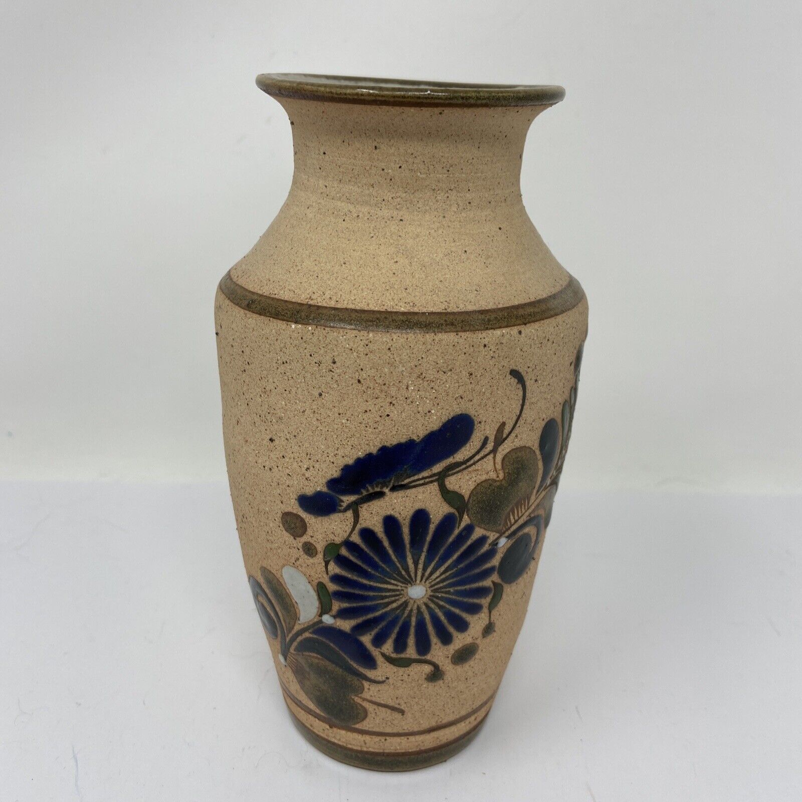 Mexico Gardiel Vase Stoneware Sandstone Pottery Butterfly & Flowers 6 3/4\