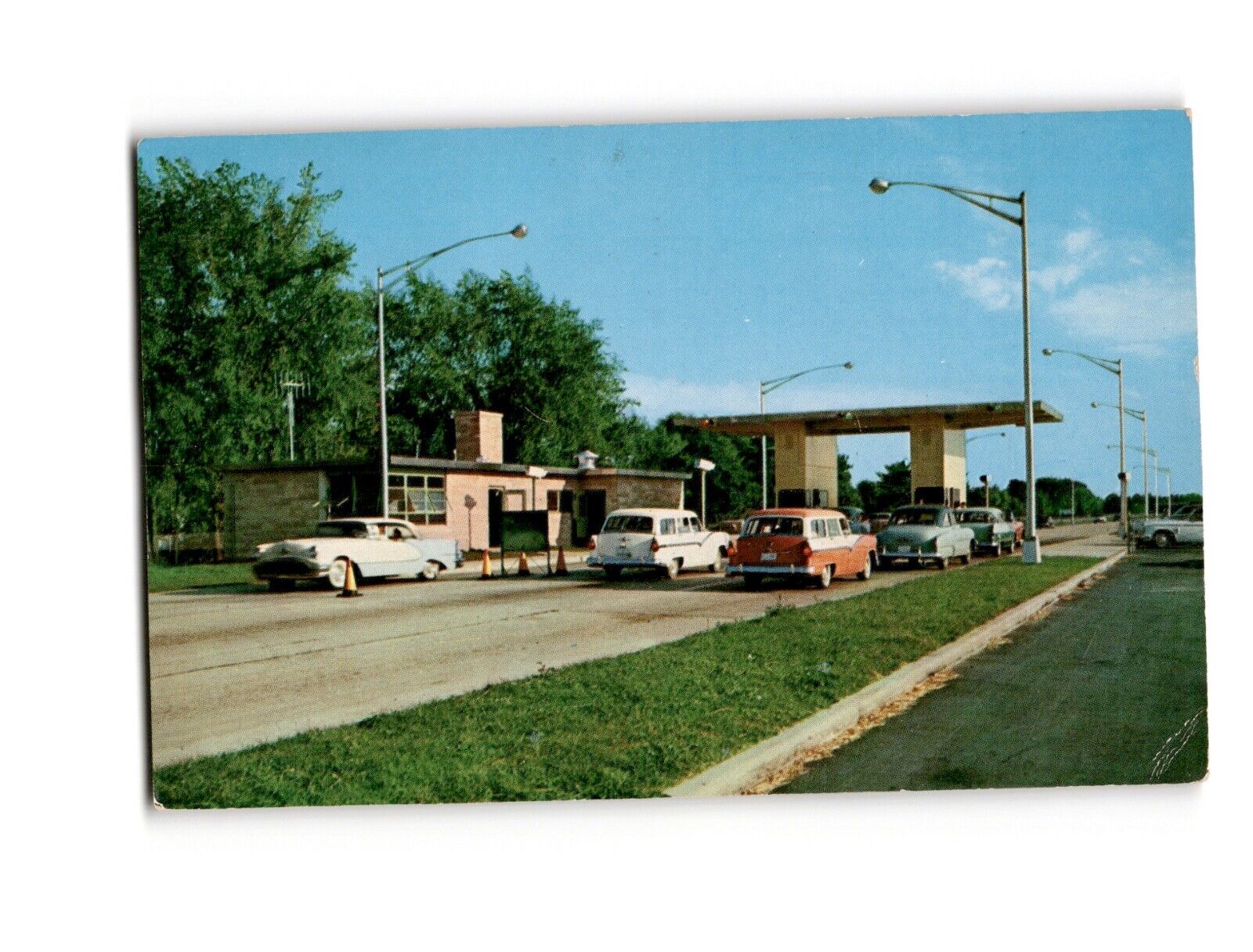 Vintage Postcard South Bend Toll Plaza Indiana Toll Road 1950s with Stamps