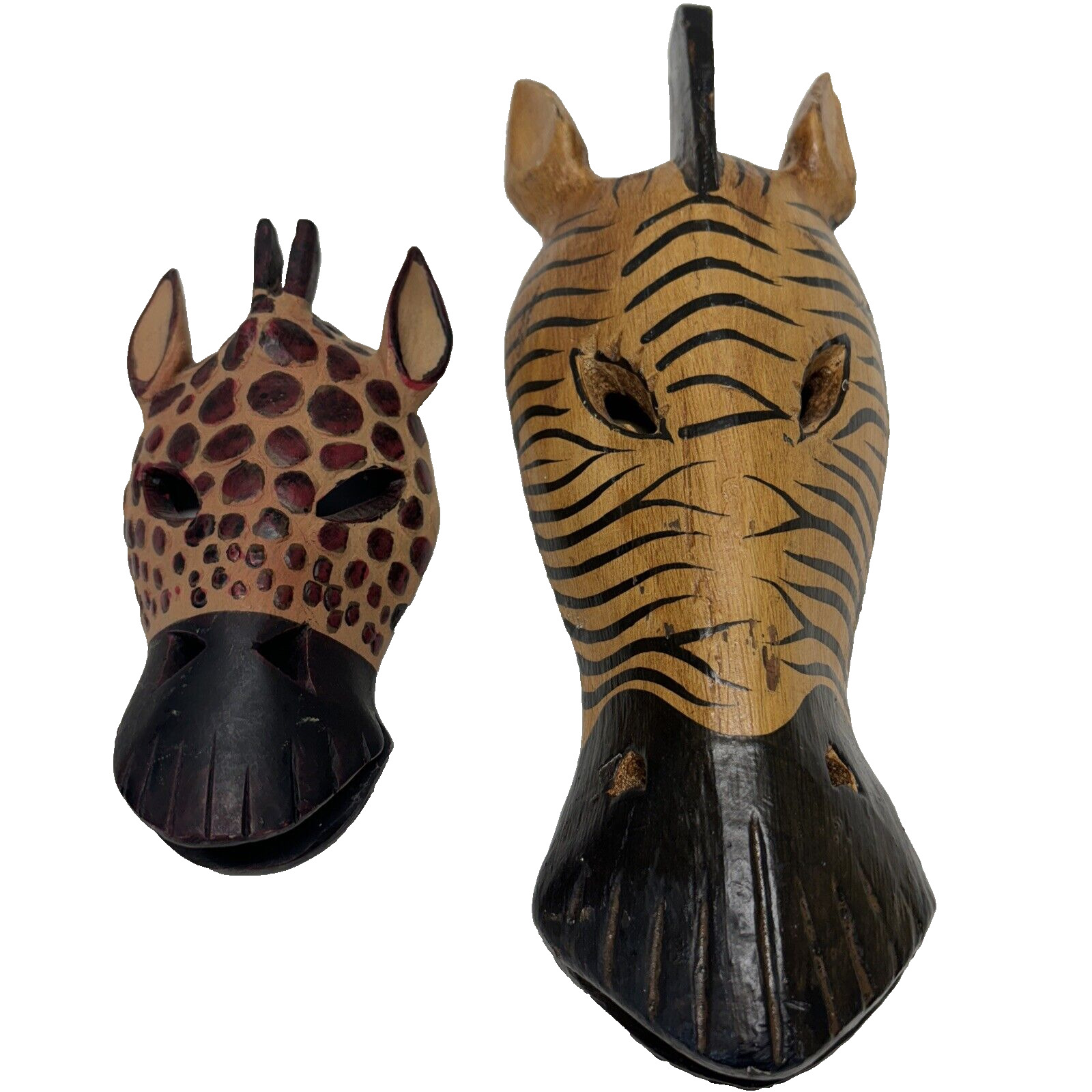 African giraffe and zebra head face mask wall hanging decor Vintage
