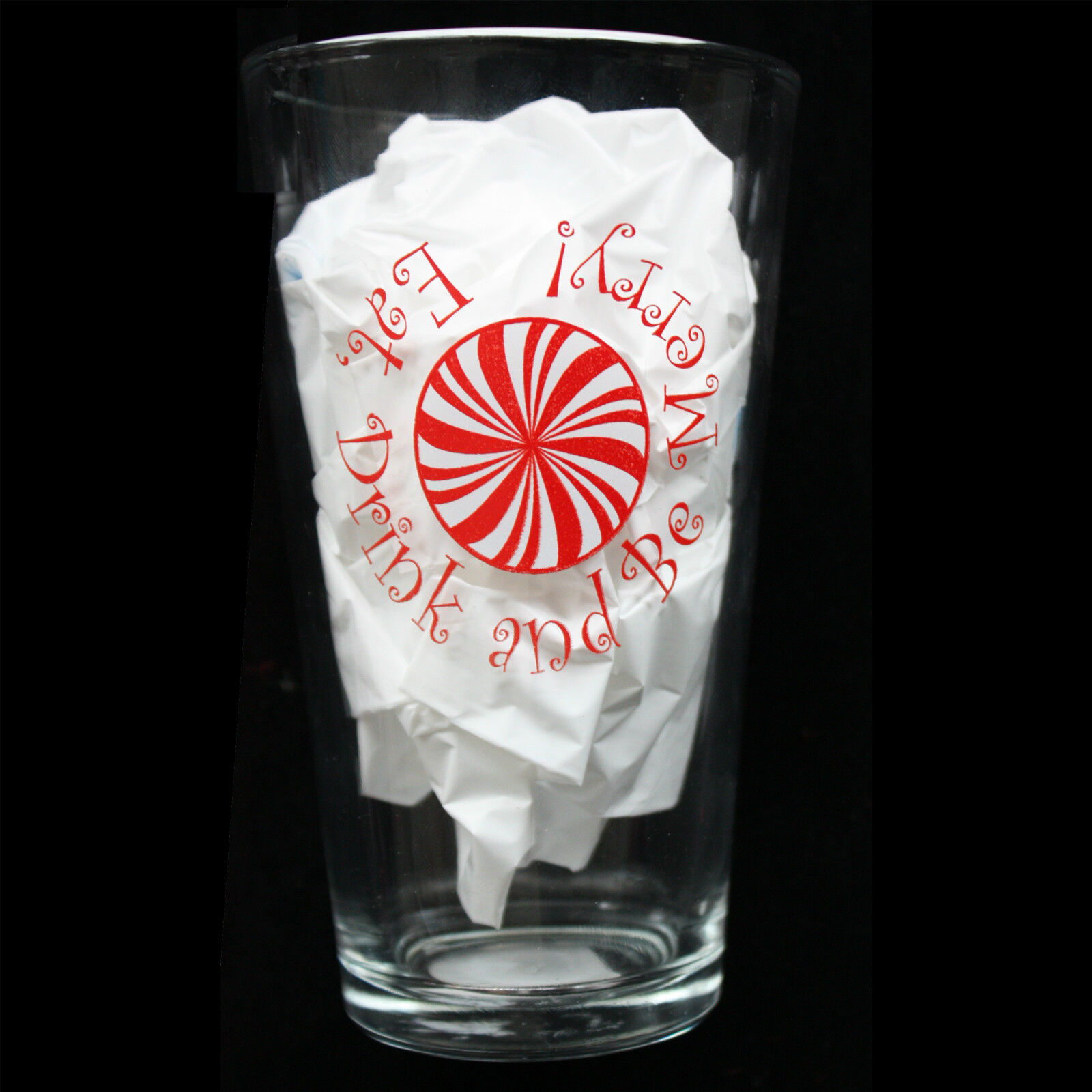 Peppermint Candy EAT DRINK BE MERRY Beer Pint Glass Holiday Party Bar Decoration