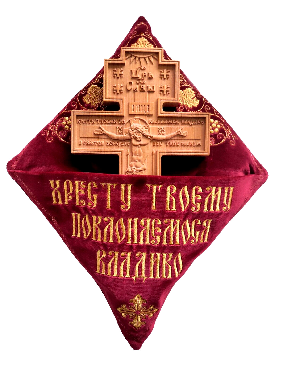 Pillow with Embroidery under the Church Cross from Velvet for Ascension Velvet