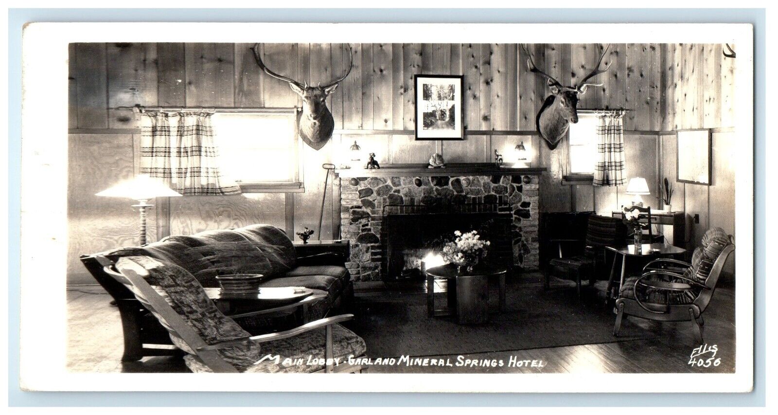 1939 Main Lobby Garland Mineral Springs Hotel Seattle WA RPPC Photo Postcard
