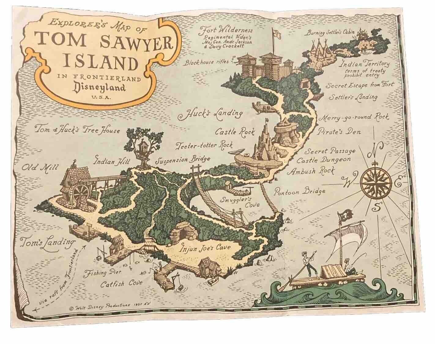 Explorers map of Tom Sawyer Island pictorial map Disneyland 1957 Smugglers Cove