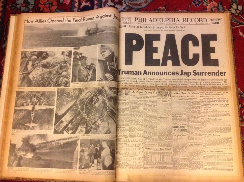 1945 WWII Newspapers 8Issues Bounded, War Ends In Europe, Peace Truman Announces