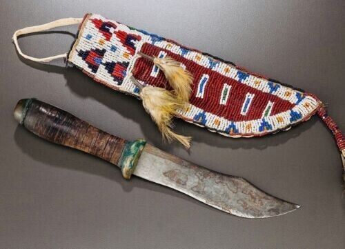 Indian Beaded Knife Cover Native American Sioux Style Buckskin Knife Sheath