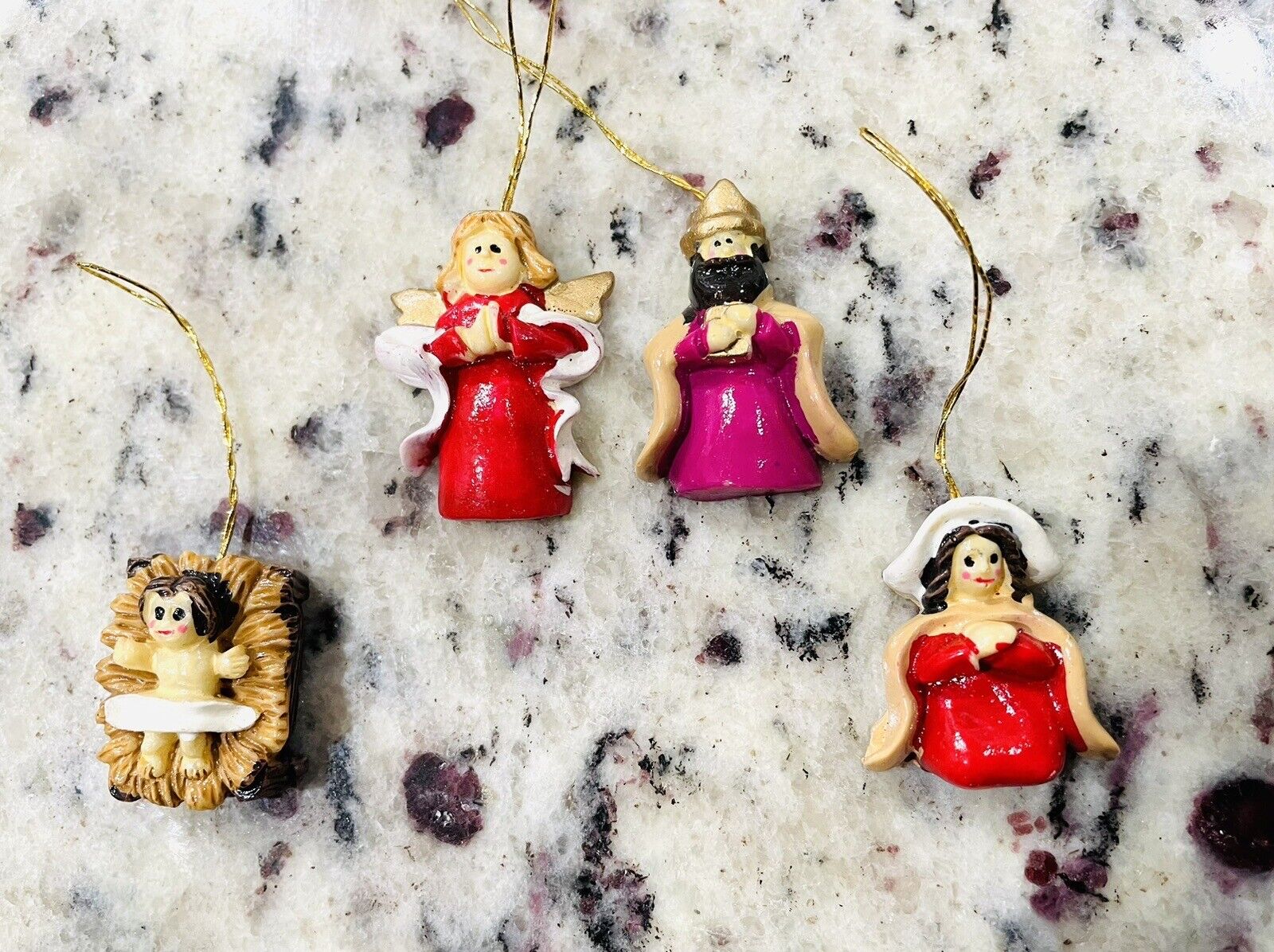 Vintage Set Of 4 Miniature Nativity Figures Christmas Tree Ornaments