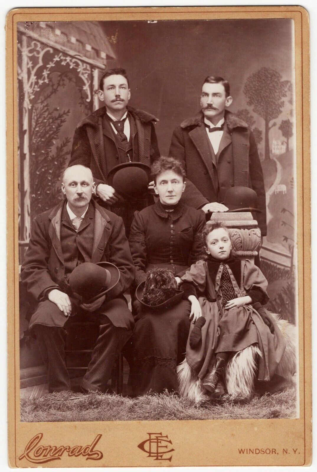 A WINTERTIME FAMILY PORTRAIT IN WINDSOR, NEW YORK : FAMILY OF FIVE: CABINET CARD