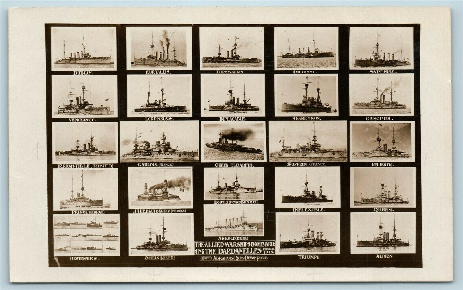 Postcard WW1 Composite Allied Warships Bombarding The Dardanelles 1915 RPPC AC13