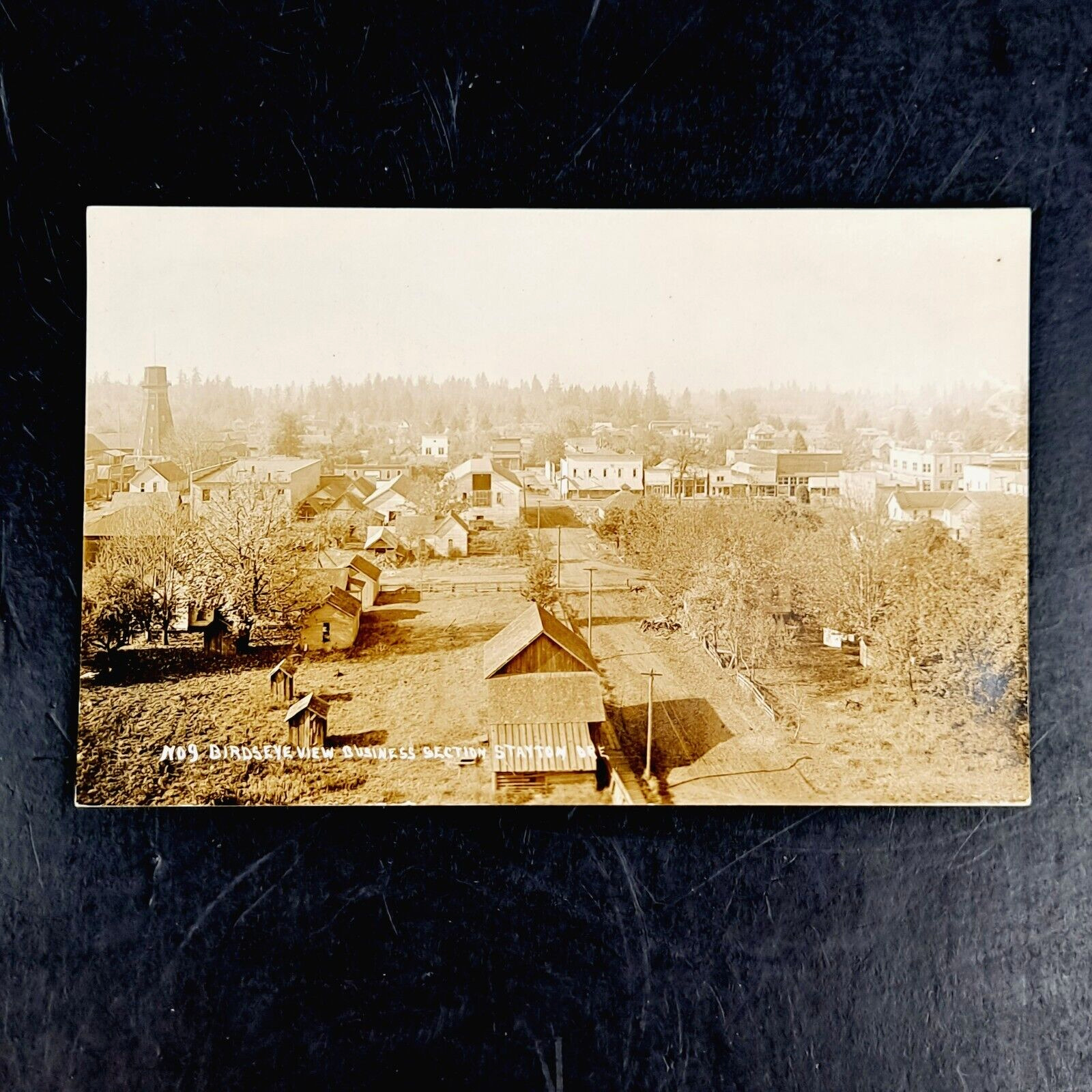 RARE PRE-WW1 REAL PHOTO POST CARD RPPC BIRDSEYE VIEW OF STAYTON, OR - UNPOSTED